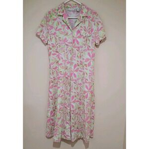 Jane Ashley Linen Blend Floral Maxi Dress Vintage Button Down Size M